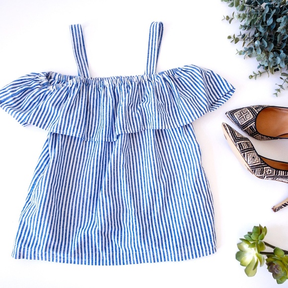 J. Crew Tops - J. Crew Blue Striped Off-Shoulder Ruffle Tank